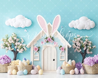 Bunny Blue - Printed Photography Backdrop - Easter Backdrop - Bunny Backdrop - Easter Photo Background - Spring Photography backdrop