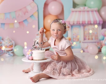 Two Sweet- Printed Photography Backdrop - Cake Smash Backdrop - Girl Cake Smash Backdrop - Balloon Arch Sweet Tooth Backdrop - Candy Session