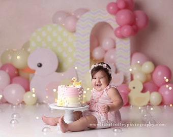 Rubber Ducky - Printed Photography Backdrop - Cake Smash Backdrop - Balloon Printed Background - Daisy - Rubber Duck Background - Girl Smash
