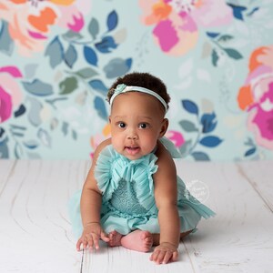 Acadia - Printed Photography Backdrop - Floral Girl Portrait Design - Newborn Girl Photography - Pastel Watercolor Backdrop