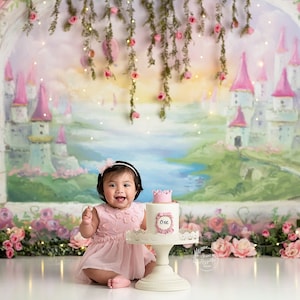 Princess Dream - Printed Photography Backdrop - Pink Rose Background - Castle Backdrop - Disney Princess Backdrop - Princess Castle Backdrop