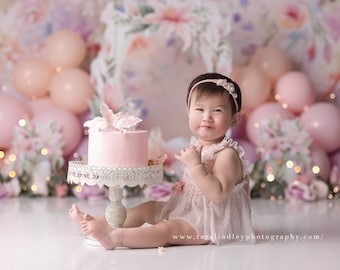 Lilly - Printed Photography Backdrop - Cake Smash Backdrops - Printed Fairy Background - Floral Garland Background - Fairy Cake Smash
