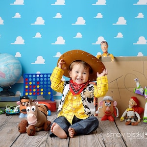 You Got A Friend In Me - Printed Photography Backdrop - Toy Story Backdrop - Clouds Background - Disney Toy Story Birthday - Cake Smash Prop