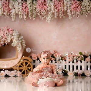 Princess Garden - Printed Photography Backdrop - Cake Smash Backdrops - Printed Photo Backdrop - Floral Garland Backdrop - Princess Backdrop