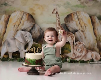 Safari Friends -  Photography Backdrop - Wild One First Birthday - Wild One Cake Smash - Boy Cake Smash - 1st Birthday Cake Smash Backdrop