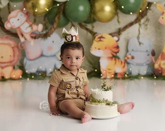 Safari Party -  Photography Backdrop - Wild One First Birthday - Wild One Cake Smash - Boy Cake Smash - 1st Birthday Cake Smash Backdrop