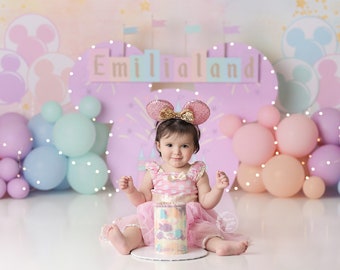 Pastel Mouse - Printed Photography Backdrop - Minnie Backdrop - Cake Smash Backdrop - Minnie Mouse Party Backdrop - Disney Cake Smash