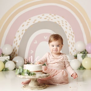Anna Rainbow - Printed Photography Backdrop - Cake Smash Background - Girl First Birthday Backdrop  - Boho Neutral Rainbow Backdrop