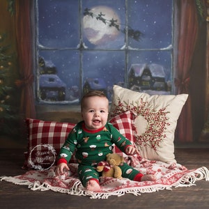 Yule - Printed Photography Backdrop - Christmas Scene Background - Santa&#39;s Sleigh - Christmas Backdrops - Santa Backdrop