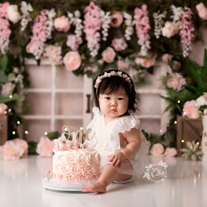 Charlianne - Printed Photography Backdrop - Cake Smash Backdrop - Girl Cake Smash Backdrop - Floral Cake Smash Background - Sitter Session
