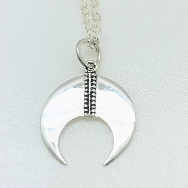 Collar de doble cuerno: plata de ley, luna creciente, colgante de colmillo, estilo bohemio