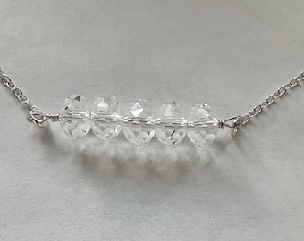 Swarovski Crystal Minimalist Bar Necklace: Clear Crystals, Sterling Silver, Adjustable Length Necklace