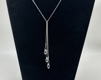 Multi Crystal Drop Y Necklace: Swarovski Teardrop, Graduated Length Drops, Sterling Silver