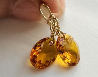 Golden Topaz Crystal Earrings: 14k Gold Filled, Oval Austrian Crystal, Hook or Lever Backs