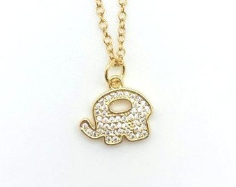 Gold Filled CZ Elephant Necklace: Pavé Cubic Zirconia, Baby Pachyderm Pendant