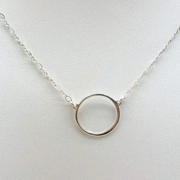 Sterling Silver Open Circle Necklace, Circle Karma, Circle Pendant, Circle Festoon, Plain Circle Layering Necklace, Delicate, Minimalist