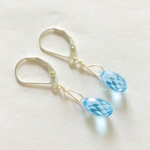 Swarovski Aquamarine Crystal Earrings*Icy Blue Teardrop*Sterling Silver Lever Back Ear Wires*Genuine Swarovski*Dainty Delicate Tiny Earrings