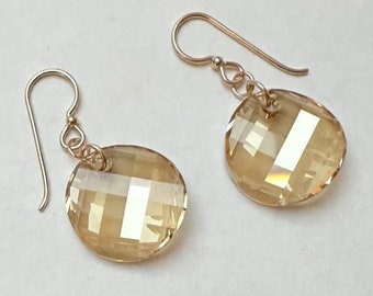 Golden Shadow Swarovski Crystal Earrings: Twist Crystal, 14k Gold Filled, Honey Golden