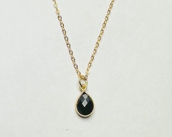 Small Black Onyx Teardrop Necklace: 14k Gold Filled, Bezel Set, Minimalist