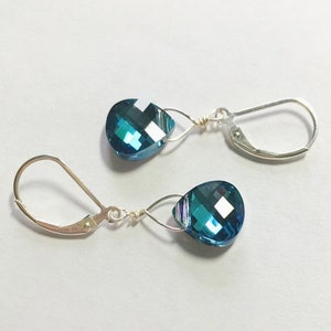 Rare Swarovski Aquamarine Vitrial Light Crystal Earrings*Icy Blue & Aqua*Teardrop*Sterling Silver Lever Back Ear Wires*Small Delicate Dainty