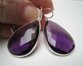 Large purple quartz earrings,large framed amethyst earrings,large framed gemstone,Large faced chalcedony earrings,birthday gift,mother gift