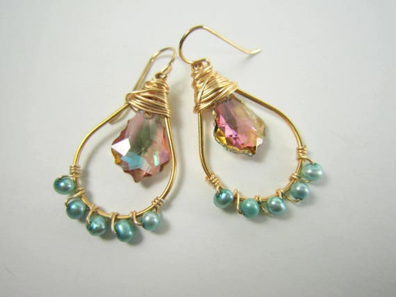 11mm Golden Shadow Hoop Crystals From Swarovski® 24K Gold Vermeil Earrings.