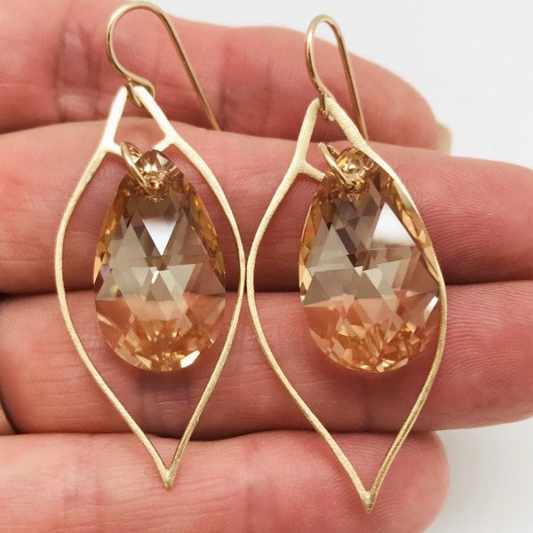 Pendientes de araña de cristal de oro, cristal de Swarovski, pendientes de lágrima de oro, pendientes de declaración, ocasión especial, vacaciones, año nuevo