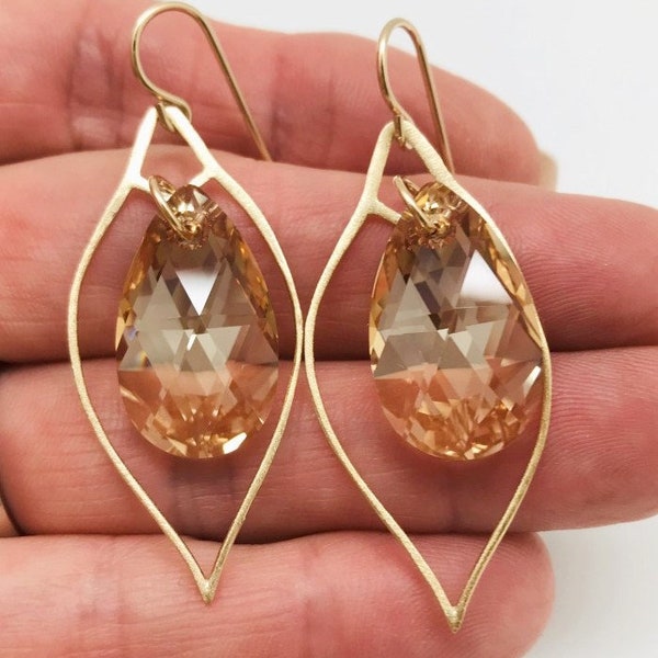 Gold Crystal Chandelier Earrings, Swarovski Crystal, Gold Teardrop Earrings, Statement Earrings, Special Occasion, Holiday, New Years