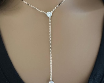 Long Clear CZ Y Necklace: AAA Cubic Zirconia, Sterling Silver, Modern & Minimalist
