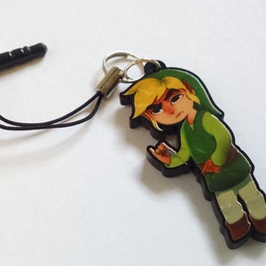 Legend of Zelda 1.5 Inch Cell Phone Charm Wind Waker Link Hero of Winds Black Acrylic