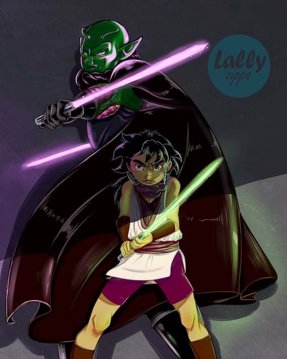Star Wars DBZ Dragonball Gohan and Piccolo Jedi Crossover Art Etsy