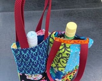 Handmade Stylish Wine Tote Bag. Liquor/Wine Bottle Holder. Carrier, Caddie. Birthday Gift. Housewarming. Gift Bag. Reusable Bag. Unique.