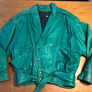 Incroyable veste en cuir vert tendre vintage des années 1980 Albert Québec M