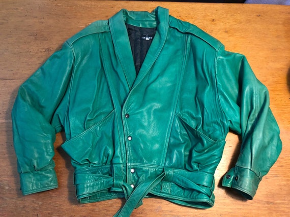 Amazing 1980s Vintage Soft Green Leather Jacket A… - image 1