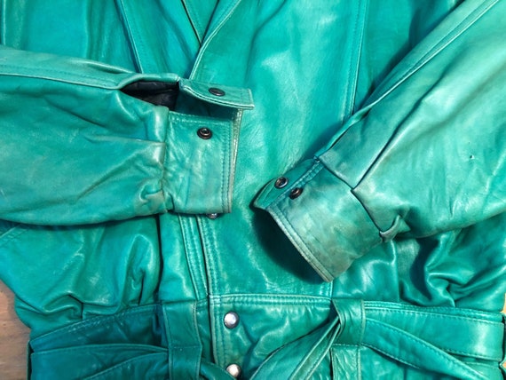 Amazing 1980s Vintage Soft Green Leather Jacket A… - image 5