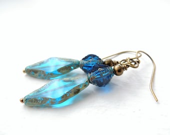 Capri Blue Waters Glass Dangles Colorful Stained Glass Style Earrings Spring Color Mothers Day Gift Bright Cheerful Blue Artisan Glass Drops