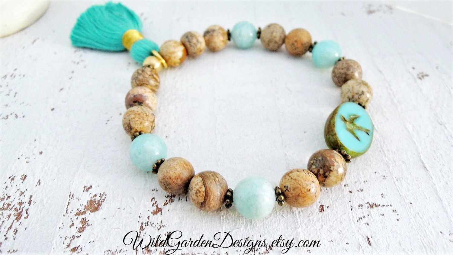 Turquoise Swallow Bracelet Boho Beaded Gemstone Bracelet