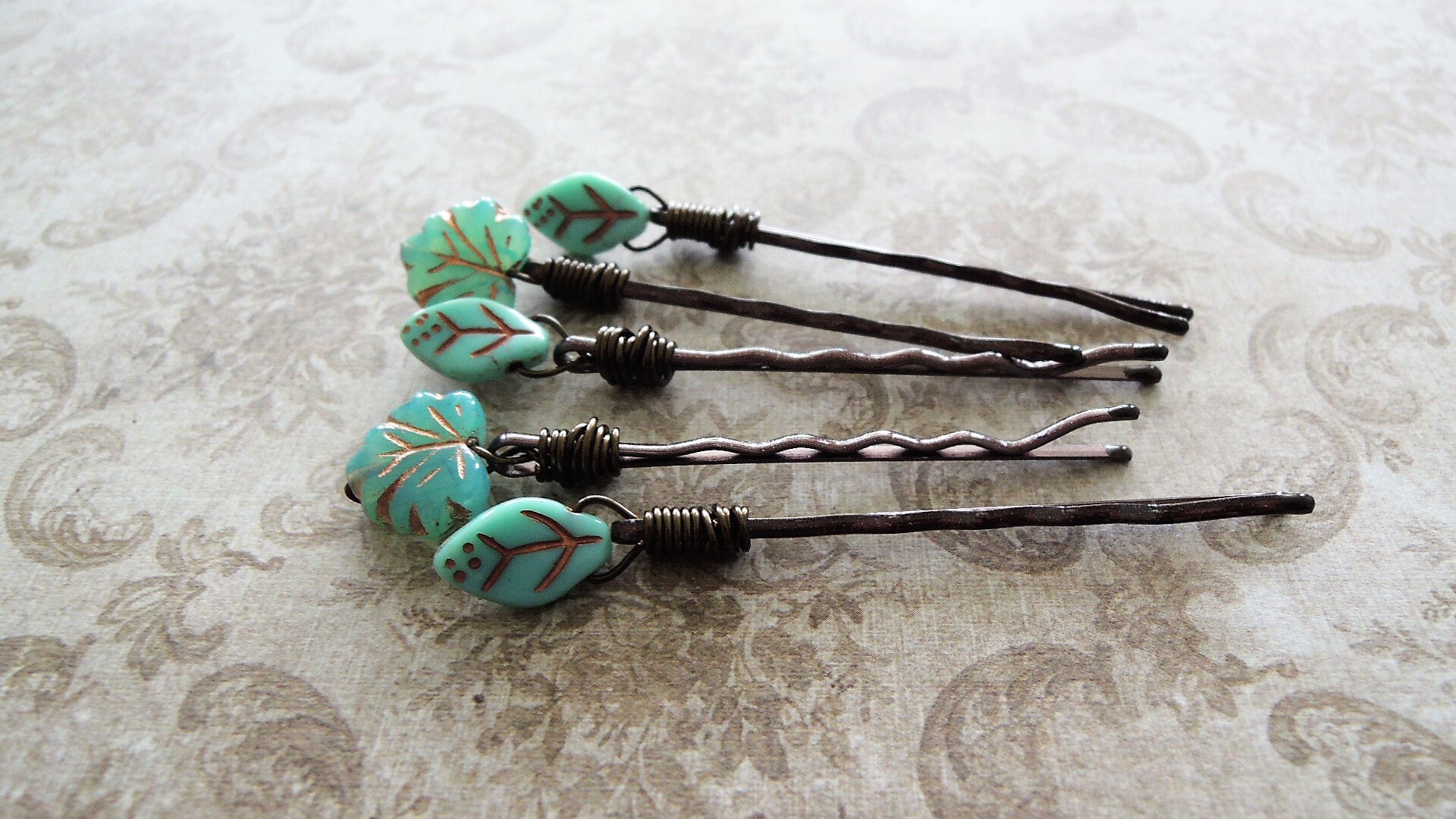 Turquoise Boho Hair Pins Leaf Hair Pins Wedding Hair Etsy