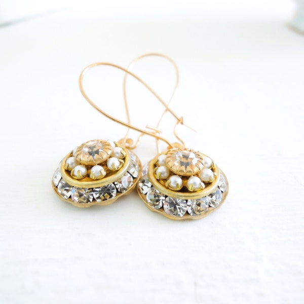 Pearl and Crystal Bridgerton Style Earrings Regency Period Inspired Earrings Wedding Jewelry Floral Style Small Delicate Pearl Earrings