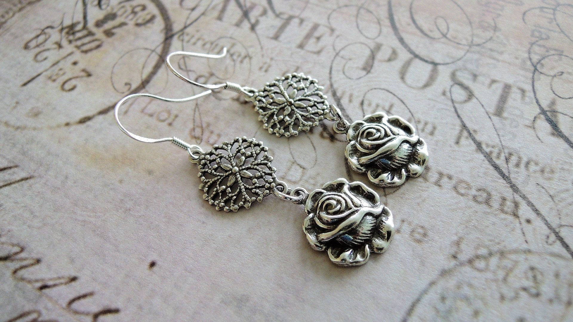 Silver Rose Dangle Earrings Sterling Dangles Small Light Etsy UK