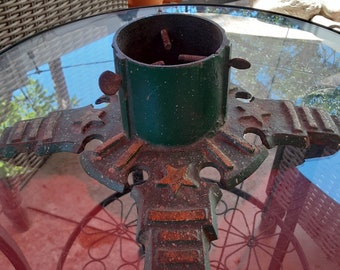 VINTAGE CAST IRON Christmas Tree Stand, Stars Ornate Base