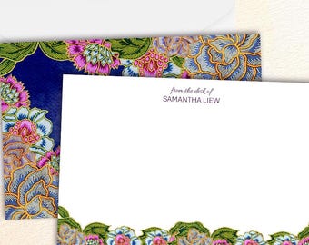 Personalized Peranakan Batik Note Set | Blue Heritage Design | Custom Name Flat Notes