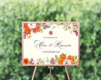 Floral design Party Program Signage, Party Program Poster, Printable PDF | Printed Board available