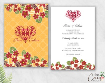 Printable Wedding Invitation Set | Double happiness | Peranakan Batik | Chinese text Available | Digital Files