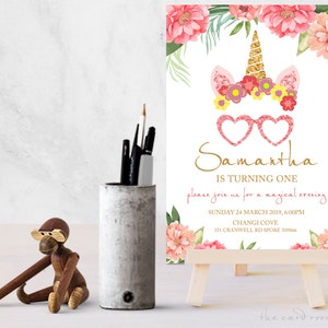 Floral Einhorn Party-Einladungskarte | Printables