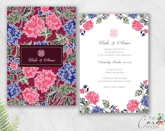 Printable Wedding Invitation Set | Double happiness | Peranakan Batik | Chinese text Available | Digital Files