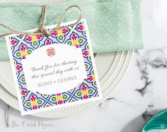 Peranakan tiles gift tag / Available in Stickers. Pink Double happiness Set of 30. (ITEM Peranankan 03)