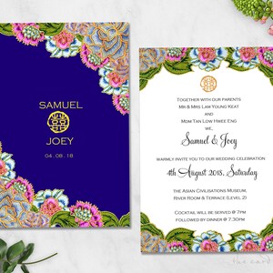 Invitación de boda imprimible ? Peranakan ? Florales ? Doble felicidad