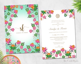Printable Wedding Invitation | Peranakan | Florals | Double Happiness Chinese Text Available