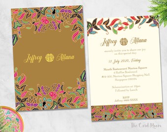 Printable Wedding Invitation | Peranakan | Florals | Double Happiness, chinese text available